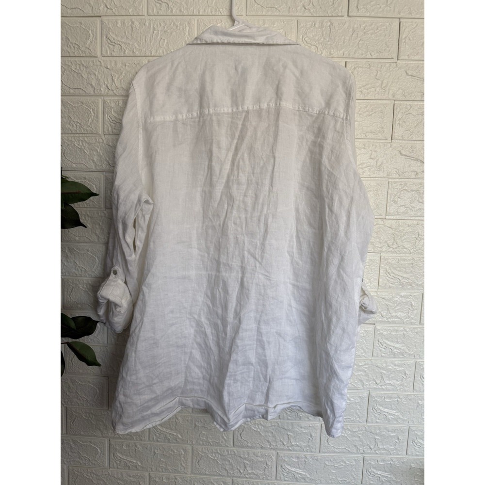 Sigrid Olsen 100% linen white long sleeve button up roll tab coastal size XL - Picture 4 of 7